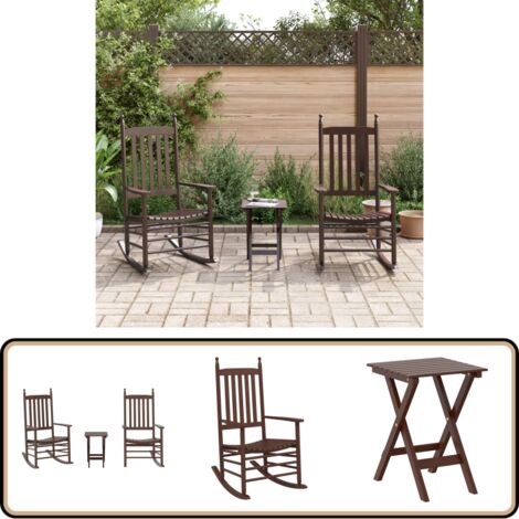 Chaises à bascule lot de 2 table pliable marron massif peuplier - Chaise À Bascule - Fauteuil Balançoire - Mobilier De Jardin - Terrasse - Patio