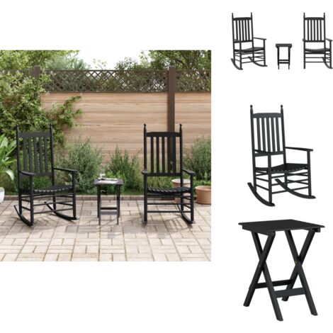 Chaises à bascule lot de 2 table pliable noir massif peuplier - Chaise À Bascule - Fauteuil Balançoire - Mobilier De Jardin - Chaise Extérieure - Jardin