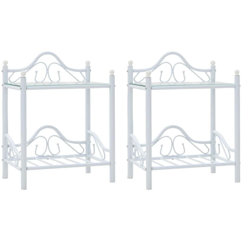 Vidaxl - Table de chevet 2 pcs Acier et verre trempé 45x30,5x60 cm Blanc