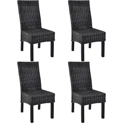 Chaises à dîner 4 pcs Noir Rotin Kubu et bois de manguier