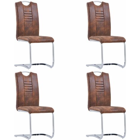 vidaXL 2/4/6x Chaises à Dîner Cantilever Similicuir Daim Cuisine Marron/Gris