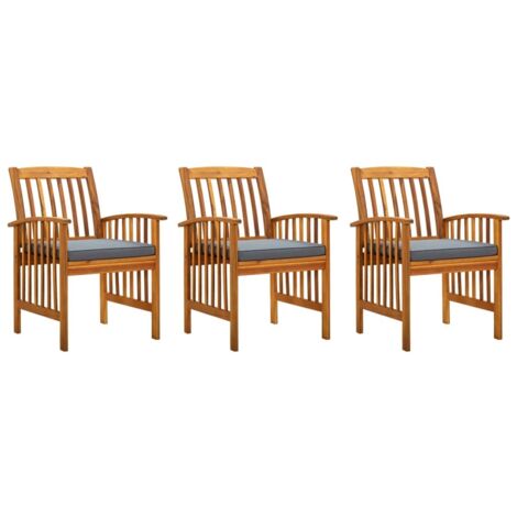 Chaises à dîner de jardin 3pcs,Fauteuils de Repas d'Extérieur et coussins Bois d'acacia massif -TF14721