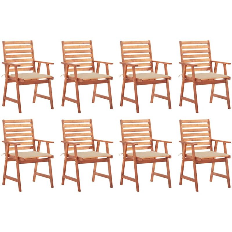 Chaises à dîner d'extérieur 8 pcs avec coussins Acacia massif
