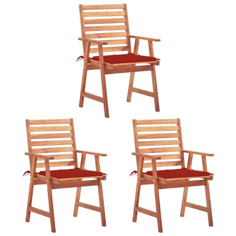 Chaises à dîner,Chaises à manger, Fauteuils de Relaxation d'extérieur 3 pcs avec coussins Acacia massif BGT45624