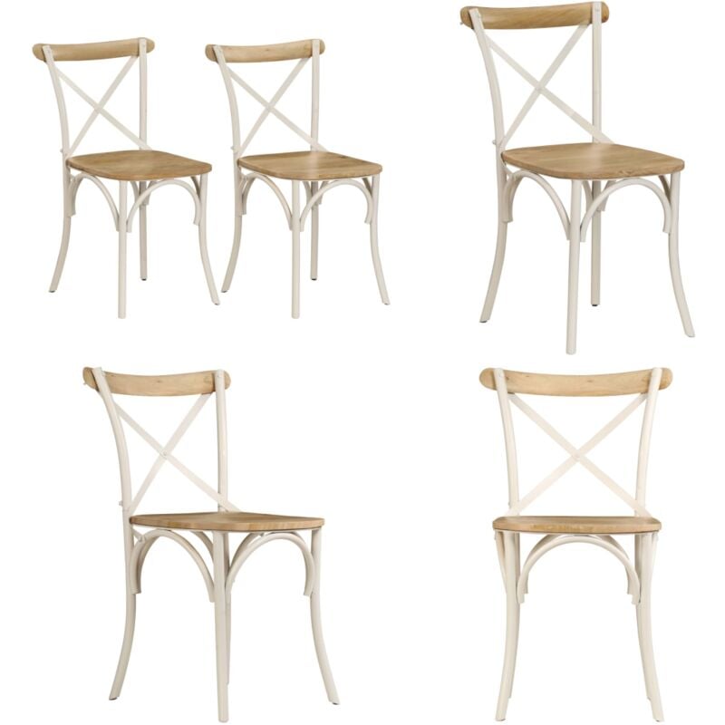 Chaises à dossier croisé lot de 2 blanc bois de manguier solide - Chaise à Manger - Chaise De Cuisine - Chaise En Bois - Chaise Moderne - Chaise