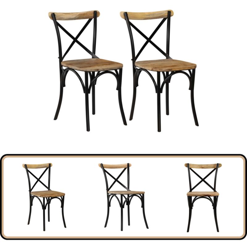 Chaises à dossier croisé lot de 2 noir bois de manguier solide - Chaise De Salle à Manger - Chaise Moderne - Chaise En Bois - Chaise Design - Chaise