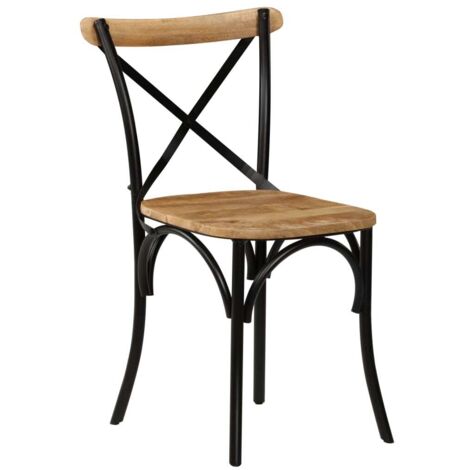 Chaises à dossier croisé lot de 6 noir bois de manguier massif