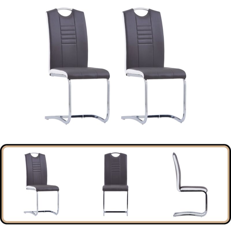 Vidaxl - Chaises à manger cantilever lot de 2 gris similicuir - Chaise De Salle à Manger - Chaise Cantilever - Chaise Moderne - Chaise Grise - Chaise