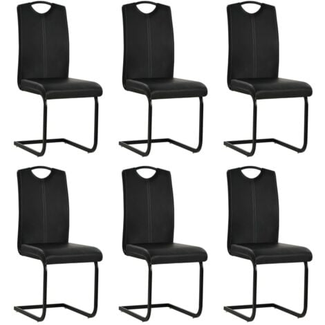 VIDAXL 6x Chaises de Salle à Manger Cantilever Similicuir Noir - Noir