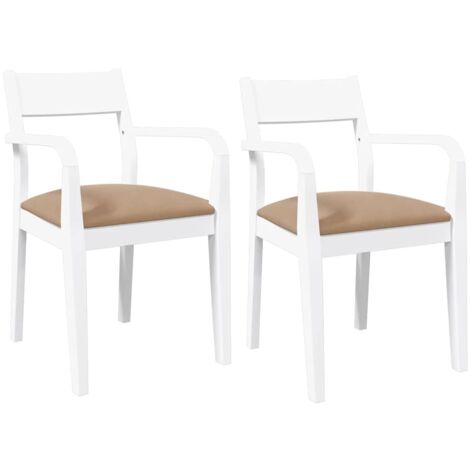 Chaises Ă manger Chaise de cuisine coussins 2 pcs blanc bois massif caoutchouc