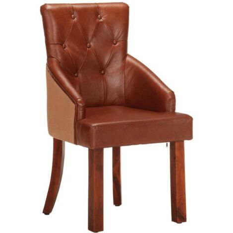 Chaises à manger  Chaise de cuisine lot de 2 marron cuir de chèvre véritable