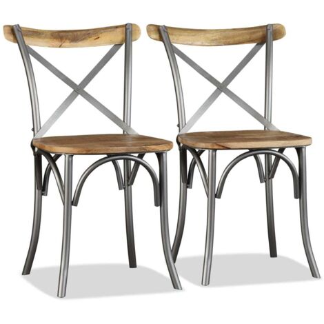 Chaises à manger Chaise de cuisine lot de 4 bois de manguier massif et acier
