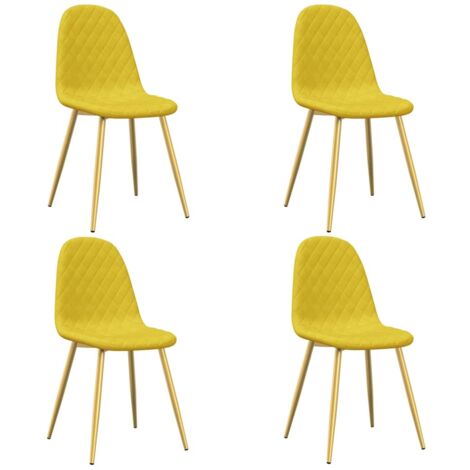 Chaises à manger  Chaise de cuisine lot de 4 Jaune moutarde Velours