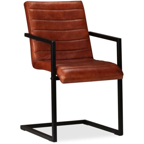 Chaises à manger  Chaise de cuisine lot de 4 marron cuir véritable