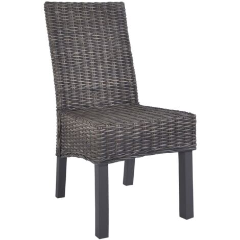 Chaises à manger Chaise de cuisine lot de 4 marron rotin Kubu et bois de manguier