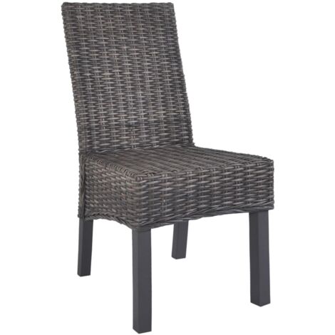 Chaises à manger Chaise de cuisine lot de 6 marron rotin Kubu et bois de manguier