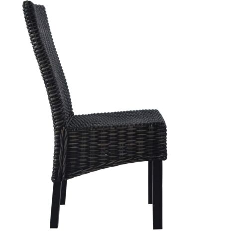 Chaises à manger Chaise de cuisine lot de 6 noir rotin Kubu et bois de manguier