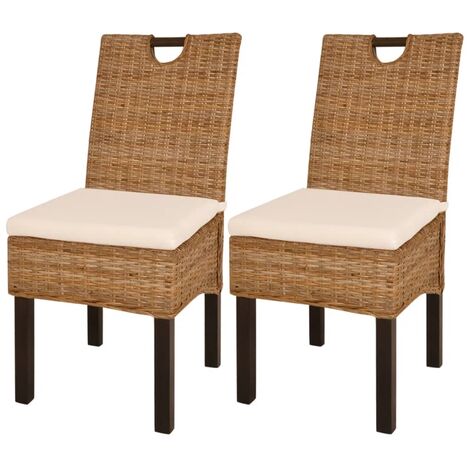 Chaises à manger, Chaises à dîner, Fauteuils de Relaxation lot de 2 rotin Kubu bois de manguier BGT91116