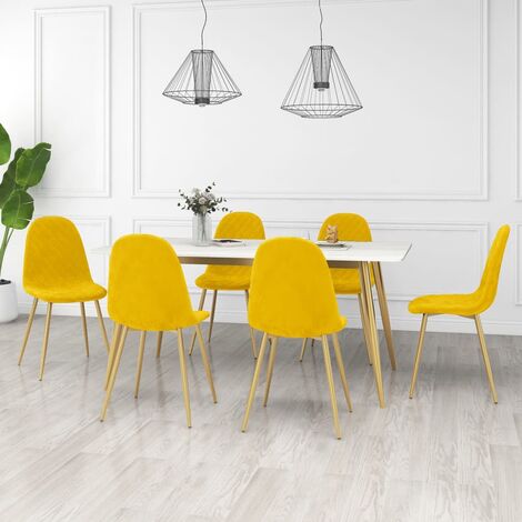 Chaises à manger, Chaises à dîner, Fauteuils de Relaxation lot de 6 jaune moutarde velours BGT20511