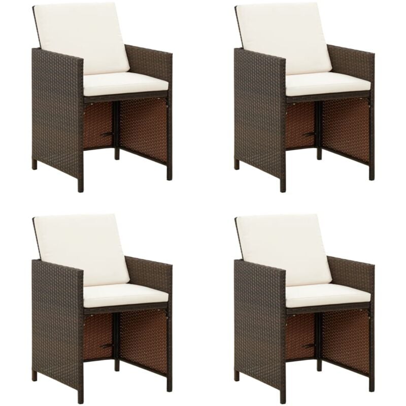 Vidaxl - Chaises à manger de jardin avec coussins 4 pcs marron rotin