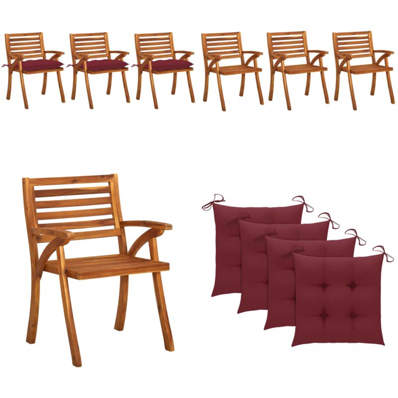 Chaises à manger de jardin avec coussins lot de 3 Acacia massif - Chaise De Jardin - Fauteuil De Jardin - Mobilier De Jardin - Acacia Massif - Chaise