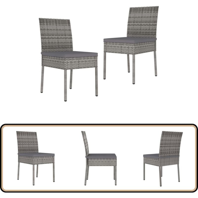 Chaises à manger de jardin lot de 2 Résine tressée Gris - Chaise De Jardin - Mobilier De Jardin - Chaise Extérieure - Résine Tressée - Chaise Repas