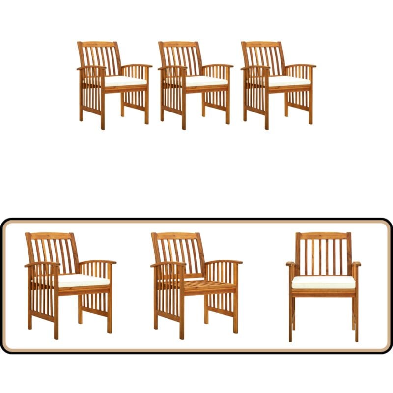 Chaises à manger de jardin lot de 3 et coussins Bois d'acacia - Chaise De Jardin - Mobilier De Jardin - Chaise En Bois - Acacia - Terrasse