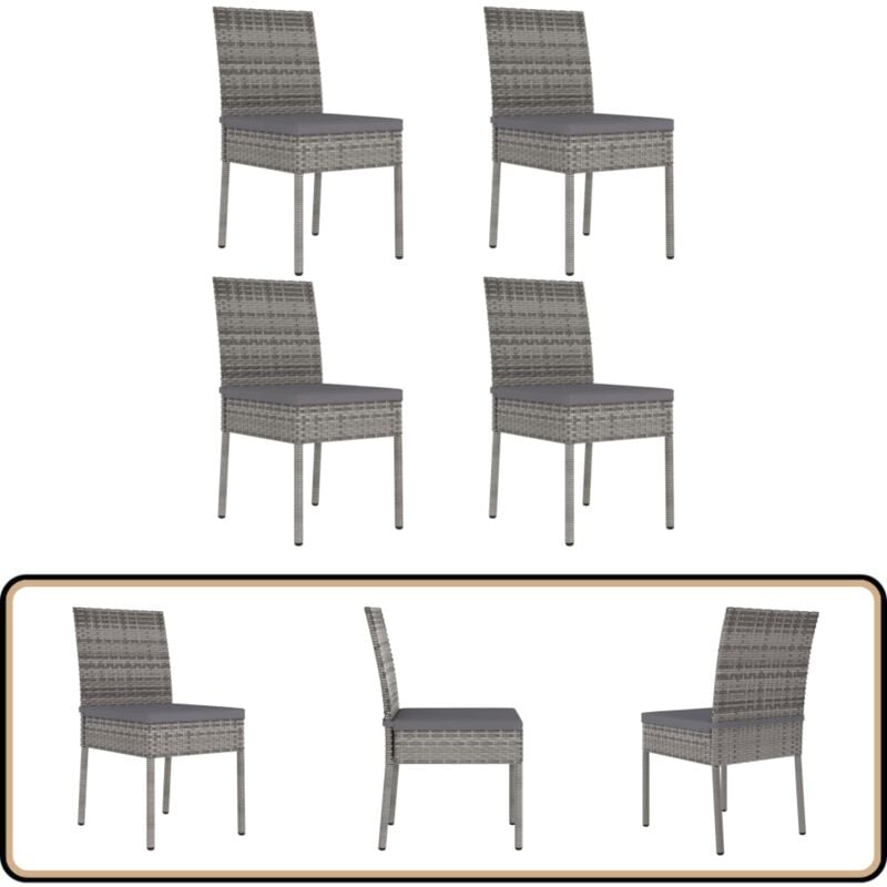 Chaises à manger de jardin lot de 4 Résine tressée Gris - Chaise De Jardin - Chaise Extérieure - Mobilier De Jardin - Set De Chaises - Résine Tressée