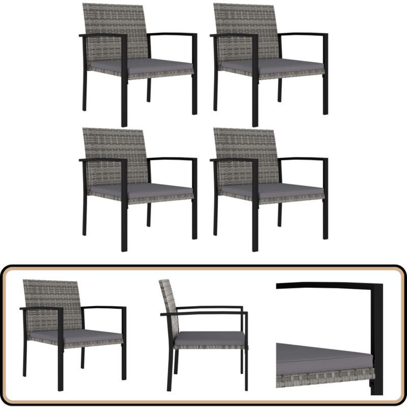 Chaises à manger de jardin lot de 4 Résine tressée Gris - Chaise De Jardin - Chaises De Jardin - Mobilier De Jardin - Set De Chaises - Chaise Design