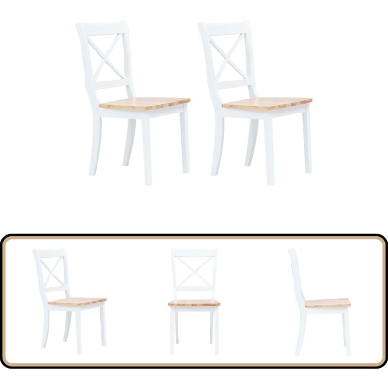 Vidaxl - Chaises à manger lot de 2 blanc et bois clair bois hévéa massif - Chaise De Salle à Manger - Chaise De Cuisine - Set De Chaises - Chaises