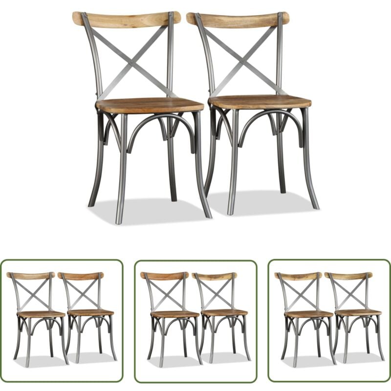 Hommoo - The Living Store Chaises à manger lot de 2 bois solide de manguier - Chaise De Salle à Manger - Chaise Industrielle - Chaise En Bois
