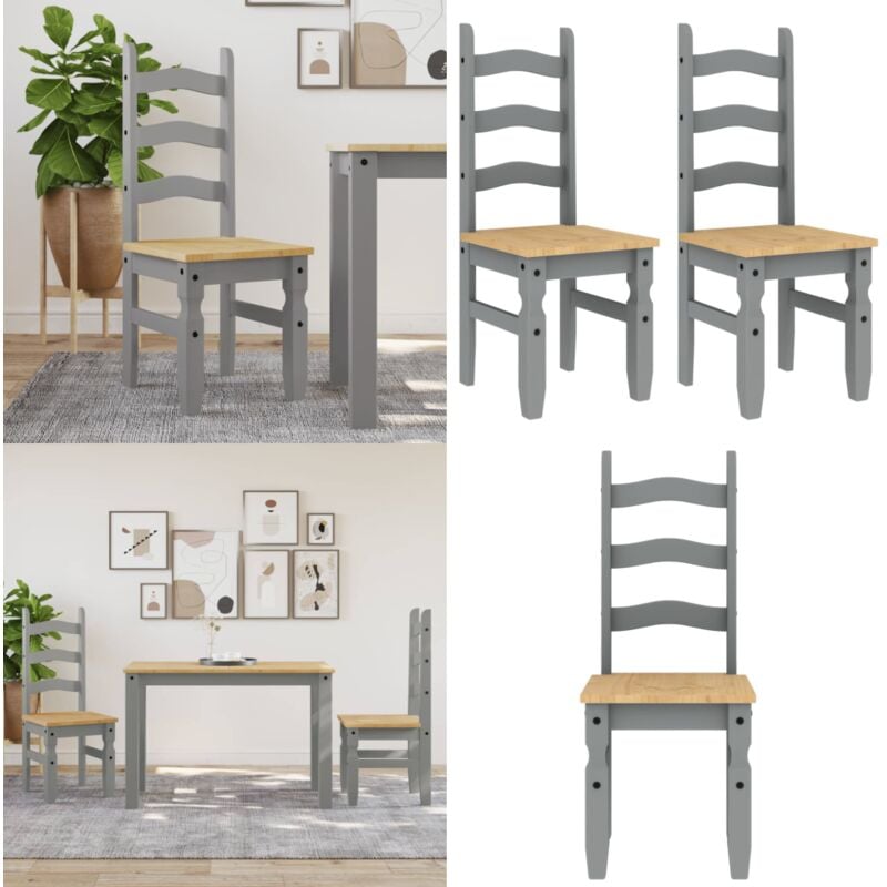 Vidaxl - Chaises à manger lot de 2 Corona gris bois massif de pin - Chaise à Manger - Chaise De Cuisine - Chaise En Bois - Chaise Grise - Mobilier De