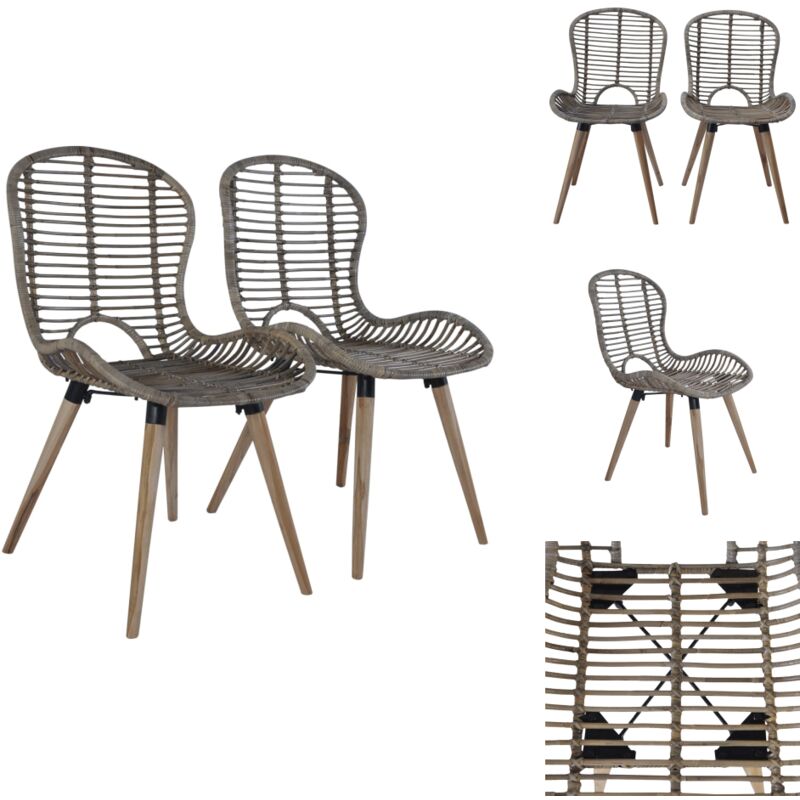 Chaises à manger lot de 2 marron rotin naturel - Chaise De Salle à Manger - Chaise Design - Chaise Rotin - Chaise Vintage - Meubles De Cuisine