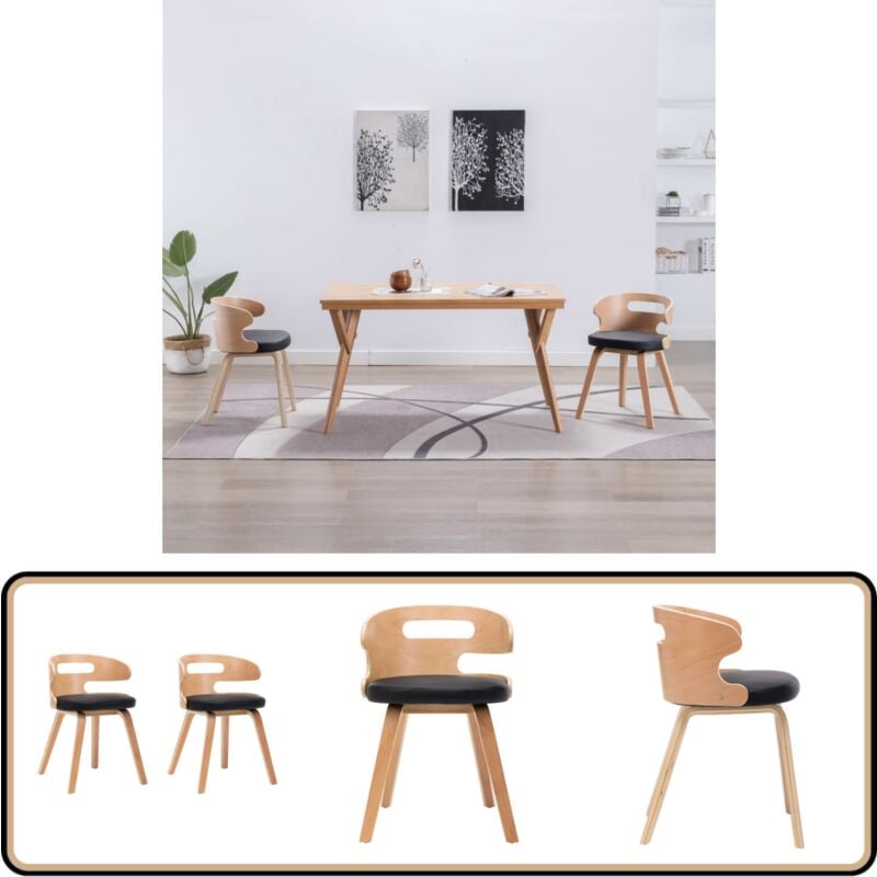 Chaises à manger lot de 2 noir bois courbé et similicuir - Chaise De Salle à Manger - Chaise Moderne - Chaise Élégante - Chaise Confortable - Chaise