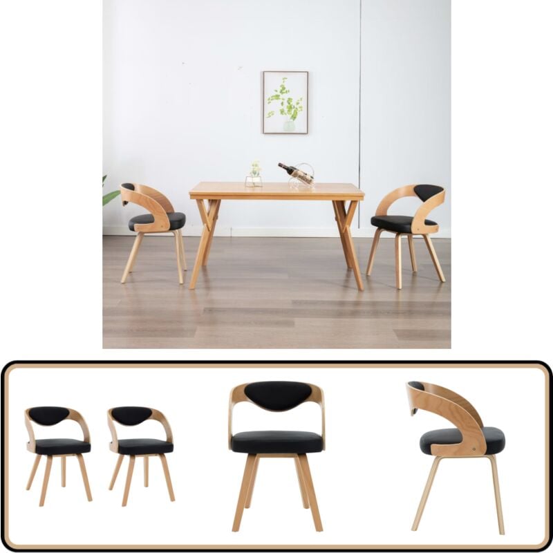 Chaises à manger lot de 2 noir bois courbé et similicuir - Chaise De Salle à Manger - Chaise Moderne - Chaise Élégante - Chaise Confortable - Chaise