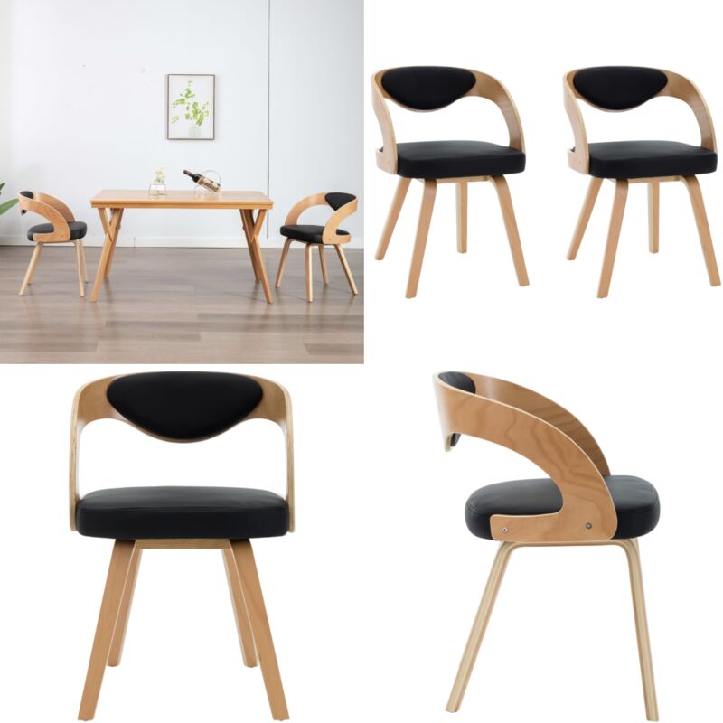 Vidaxl - Chaises à manger lot de 2 noir bois courbé et similicuir - Chaise De Salle à Manger - Chaise Moderne - Chaise Élégante - Chaise Confortable