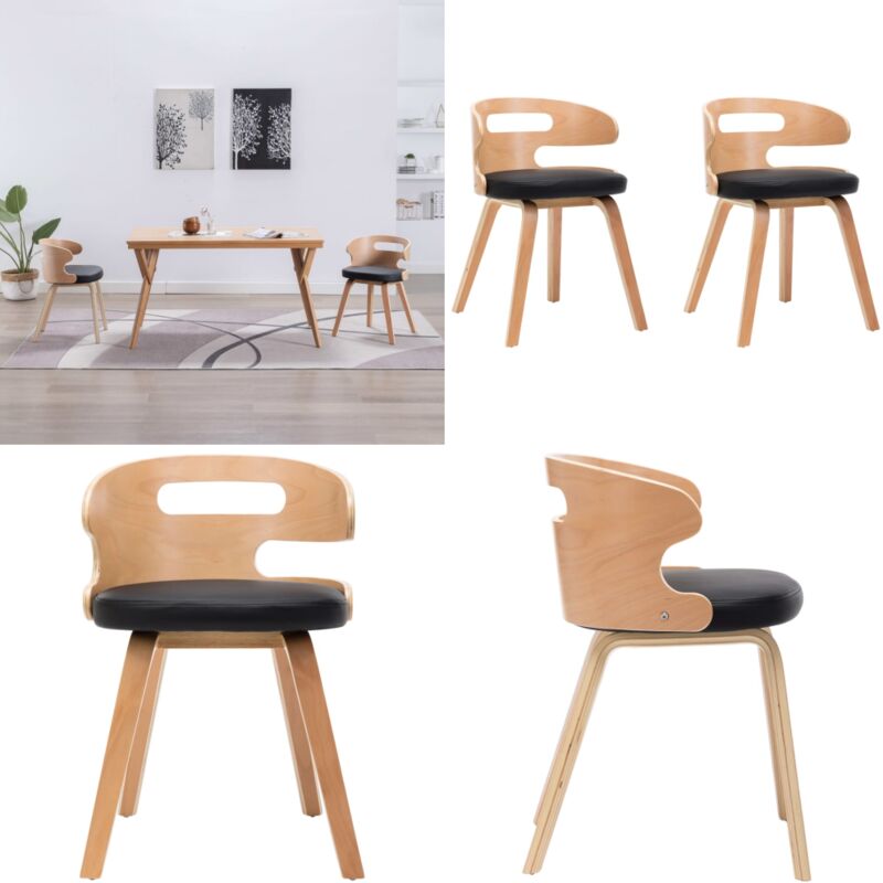 Chaises à manger lot de 2 noir bois courbé et similicuir - Chaise De Salle à Manger - Chaise Moderne - Chaise Élégante - Chaise Confortable - Chaise