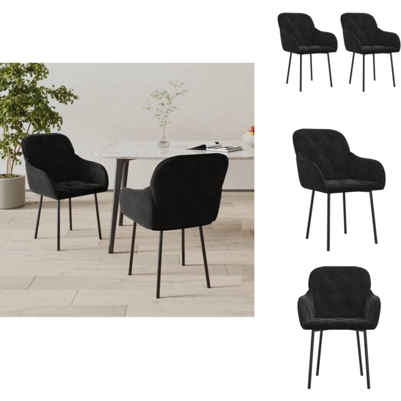 Vidaxl - Chaises à manger lot de 2 Noir Velours - Chaise De Salle à Manger - Chaise De Cuisine - Fauteuil Moderne - Velours Noir - Chaise Élégante