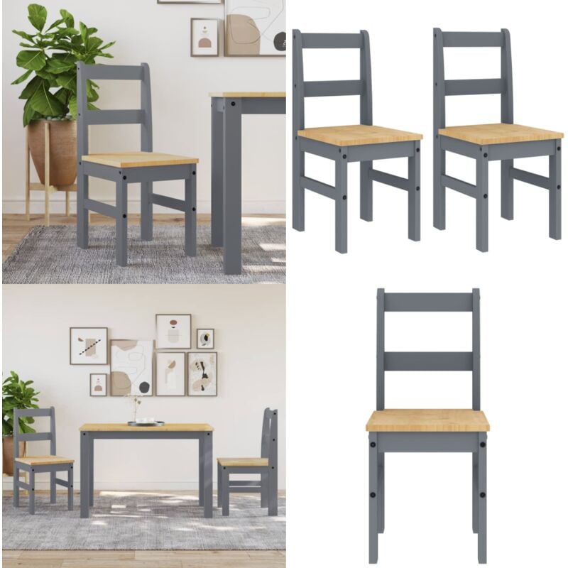 Vidaxl - Chaises à manger lot de 2 Panama gris bois massif de pin - Chaise à Manger - Chaise De Cuisine - Chaise En Bois - Chaise Grise - Mobilier De