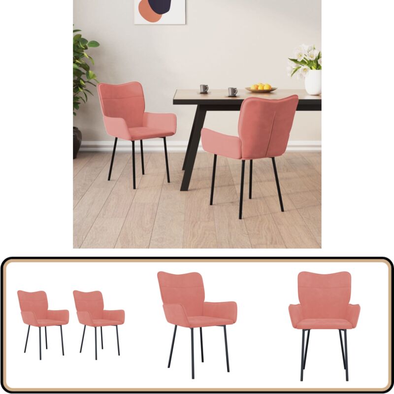 Vidaxl - Chaises à manger lot de 2 Rose Velours - Chaise De Salle à Manger - Chaise Élégante - Chaise Velours - Chaise Rose - Fauteuil Repas