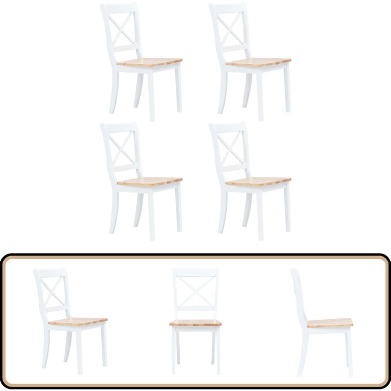 Vidaxl - Chaises à manger lot de 4 blanc et bois clair bois hévéa massif - Chaise De Salle à Manger - Chaise De Cuisine - Chaise Design - Meuble