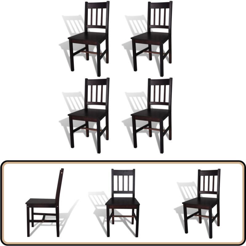 Vidaxl - Chaises à manger lot de 4 marron foncé pinède - Chaise à Manger - Chaises De Cuisine - Chaises De Salle à Manger - Mobilier De Salle à