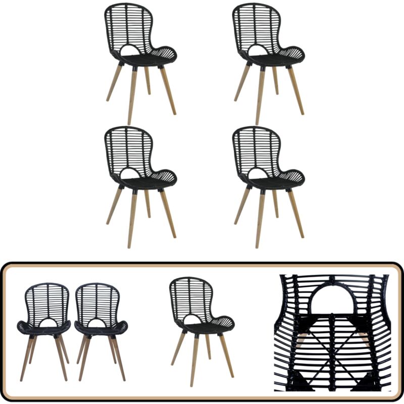 Vidaxl - Chaises à manger lot de 4 noir rotin naturel - Chaise De Salle à Manger - Chaise Design - Chaise Rotin - Chaise Noire - Meubles De Salle à