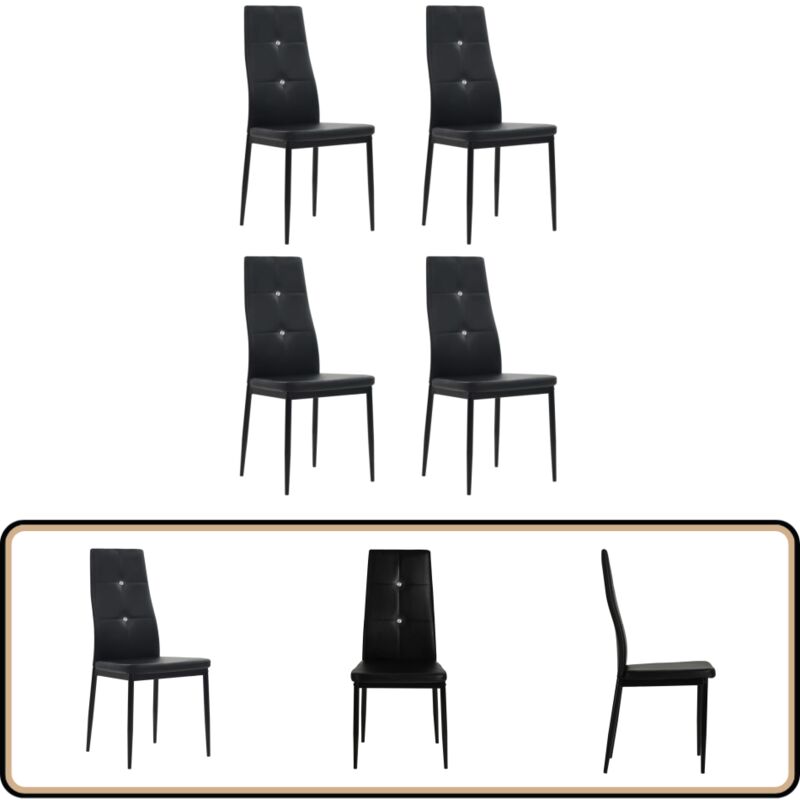Vidaxl - Chaises à manger lot de 4 noir similicuir - Chaise De Salle à Manger - Chaises Modernes - Chaises Noires - Chaises En Simili Cuir - Meubles