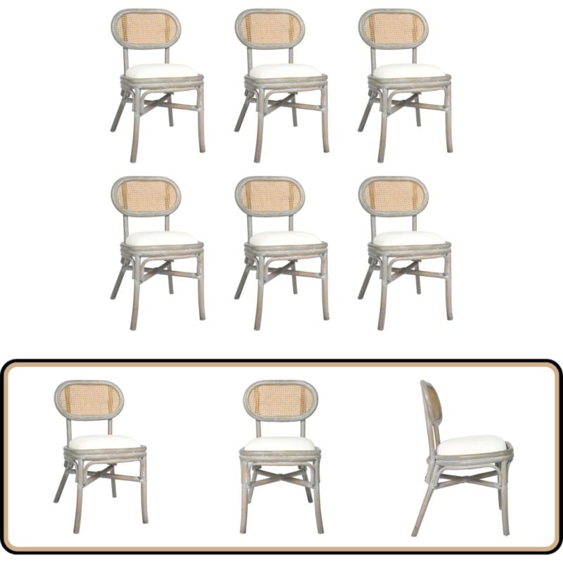 Chaises à manger lot de 6 gris Lin - Chaise De Salle à Manger - Chaise Design - Chaise Confortable - Chaise Rotin - Chaise Moderne