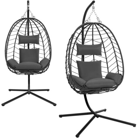 Chaises à œufs suspendues, hamac pivotant, chaise à bascule avec support en métal, coussin de siège, appui-tête, charge 150 kg, pour jardin, balcon, Patio, décor