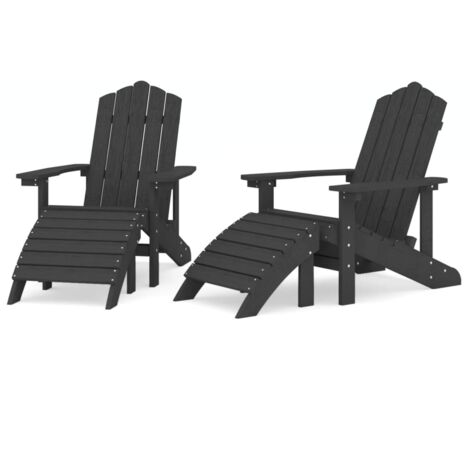 Chaises Adirondack lot de 2  Chaises d'extérieur avec repose-pieds PEHD Anthracite