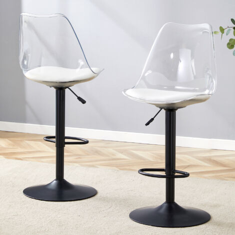 Chaises bar modernes et réglables. 2 unités au total. Les dossiers sont en plastique transparent, tandis que les sièges sont en cuir PU.
