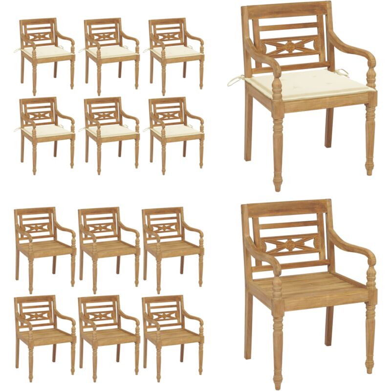 Chaises Batavia avec coussins lot de 6 Bois de teck solide - Chaise Jardin - Mobilier De Jardin - Chaise Teak - Chaise Confortable - Chaise Design