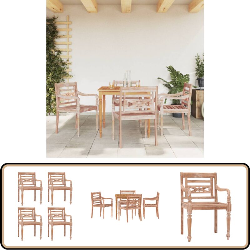 Chaises Batavia lot de 4 blanc bois de teck solide délavé - Chaise De Jardin - Mobilier De Jardin - Chaise En Teck - Chaise Extérieure - Décoration